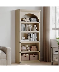 gaomon 69Inch Farmhouse Arched Bookshelf, Tall Bookcase w/Arche Design, Wooden Arch Book Shelf with Wooden Base