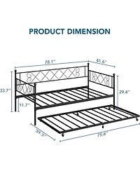gaomon Twin Daybed with Trundle, Heavy-Duty Metal Slats, Upholstered Headboard, Space-Saving
