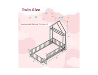 Slickblue House Style Twin Floor Bed with Decorative Headboard - 48