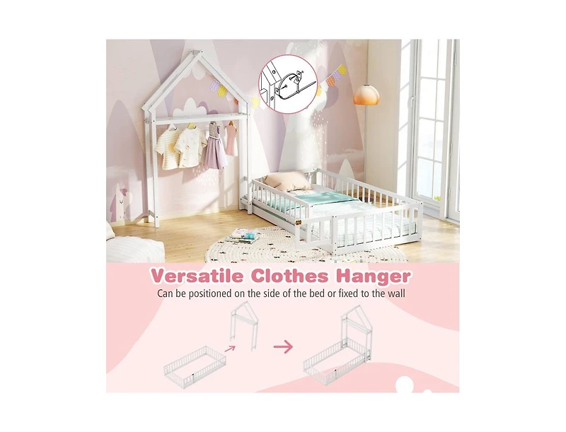 Slickblue House Style Twin Floor Bed with Decorative Headboard - 48