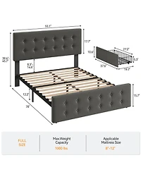 gaomon Full Bed Frame with Headboard & 4 Storage Drawers, Square Stitched Button Tufted Platform