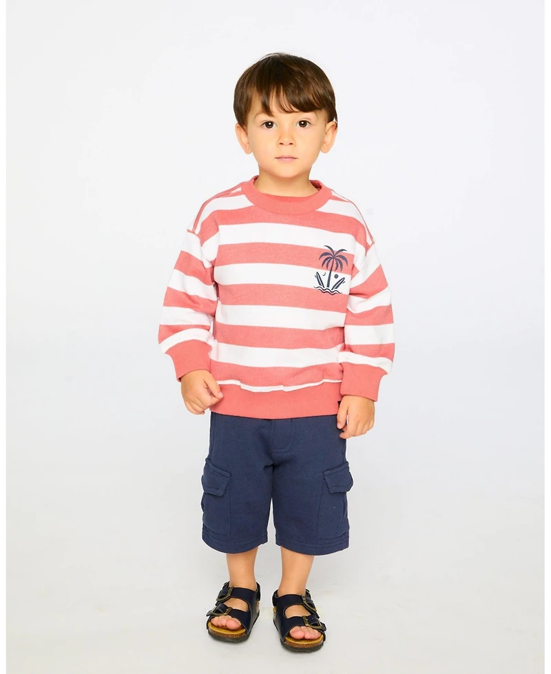 Deux par Baby Boys French Terry Sweatshirt Brick and White Stripes