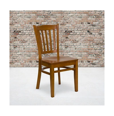 Emma+Oliver Vertical Slat Back Wooden Restaurant Dining Chair
