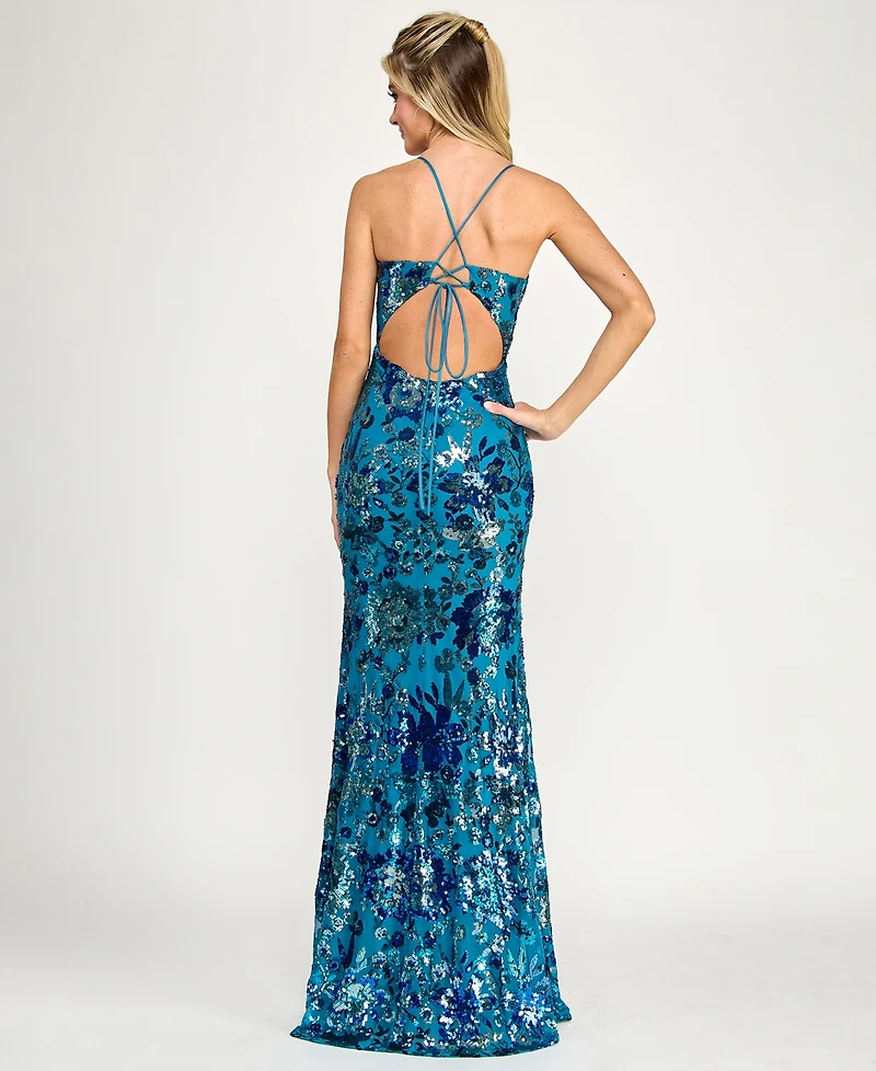 City Studios Juniors' Sequin V-Neck Gown