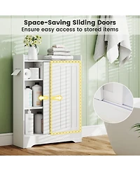Volenca Slim Bathroom Floor Storage Cabinet with Built-In Toilet Paper Holders