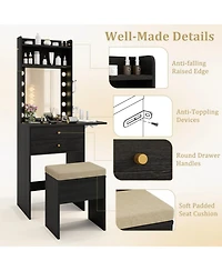 Volenca Compact Vanity Desk Set with 3-Color Lighted Mirror and Power Outlets, Makeup Table