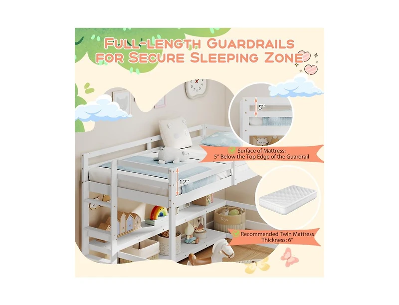 Slickblue Loft Bed Twin Size with Built-In Storage and Ladder - 42