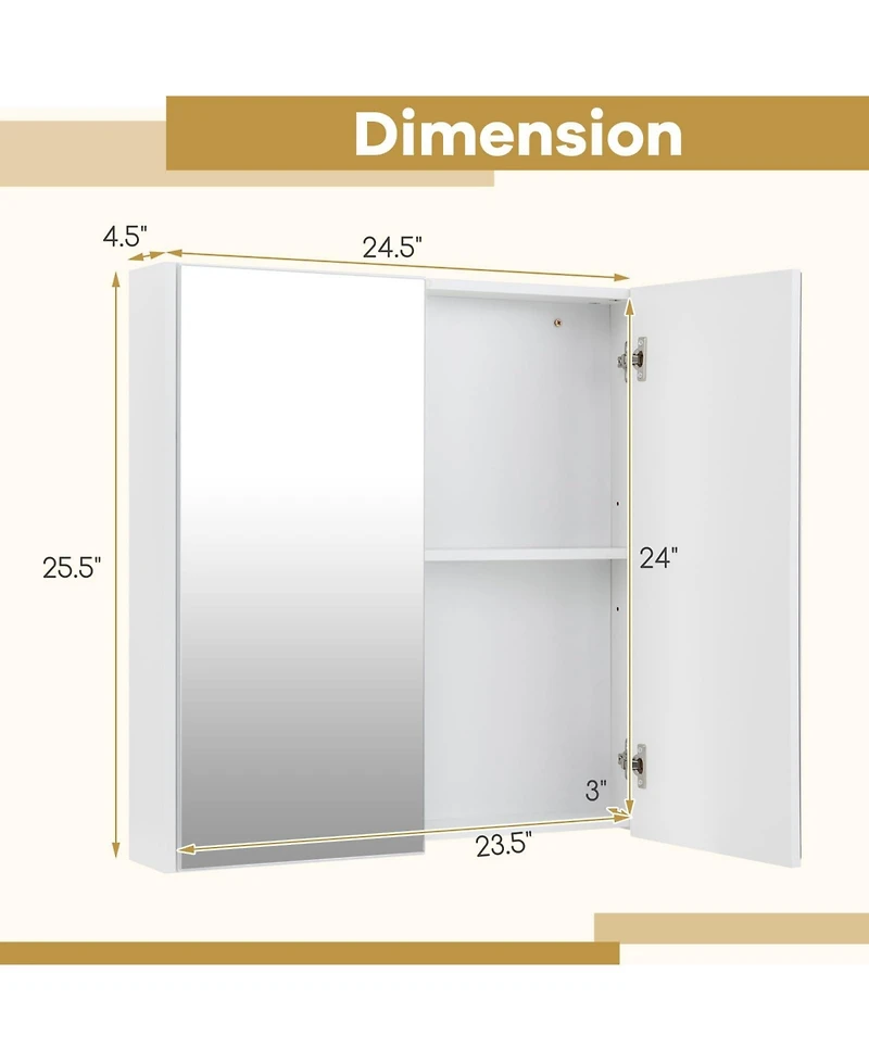 Volenca Double-Door Wall-Mount Bathroom Cabinet with Mirror and Adjustable Shelf