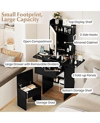 Volenca Space-Saving Vanity Desk with Lighted Mirror and Lights, Bedroom Makeup Table