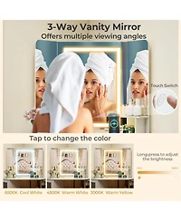 Volenca Corner Vanity Desk with Triple Mirror and Lights, Makeup Dressing Table