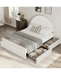 gaomon Full Bed Frame with Storage Drawers, Upholstered Boucle Platform, Round Headboard, Heavy-Duty, Noise-Free, No Box Spring, White