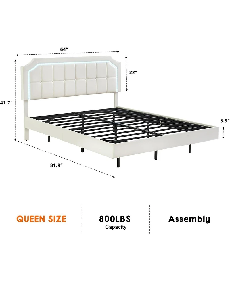 gaomon Queen Floating Platform Bed with Rgb Led Lights, Adjustable Upholstered Headboard, Button-Tufted, Easy Assembly