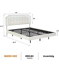 gaomon Queen Floating Platform Bed with Rgb Led Lights, Adjustable Upholstered Headboard, Button-Tufted, Easy Assembly