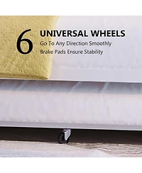 gaomon Twin Daybed with Trundle, Heavy-Duty Metal Slats, Upholstered Headboard, Space-Saving, White