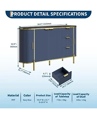 Gaomon Sideboard Buffet Storage Cabinet, 60in Large Modern Fluted Cupboard Coffee Bar Tv Console Cabinet with Adjustable Shelf for Kitchen