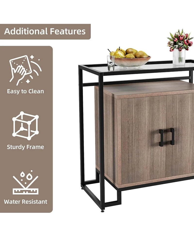 Gaomon Rattan Nightstand with Tempered Glass Top, 2-Door Open Storage Cabinet with Steel Frame for Bedroom