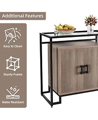 Gaomon Rattan Nightstand with Tempered Glass Top, 2-Door Open Storage Cabinet with Steel Frame for Bedroom