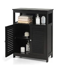 Volenca Wood Freestanding Bathroom Cabinet with Double Shutter Doors, Storage Organizer