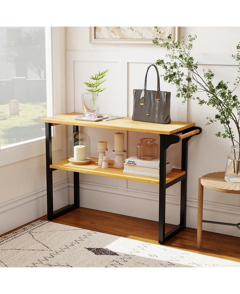 Volenca 2-Tier Solid Teak Wood Bathroom Shelf with Towel Rack