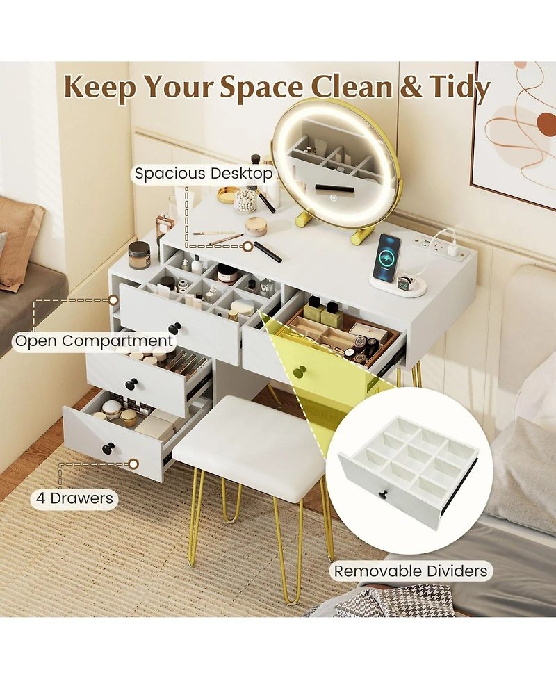 Volenca Modern Dressing Table with Storage Cabinet, Vanity Makeup Desk