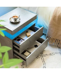 Rainsken Led Nightstand with 2 Drawers, Bedside Table Cabinet with Adjustable Color Lighting, Modern End Side Table for Bedroom, Living Room, Gray