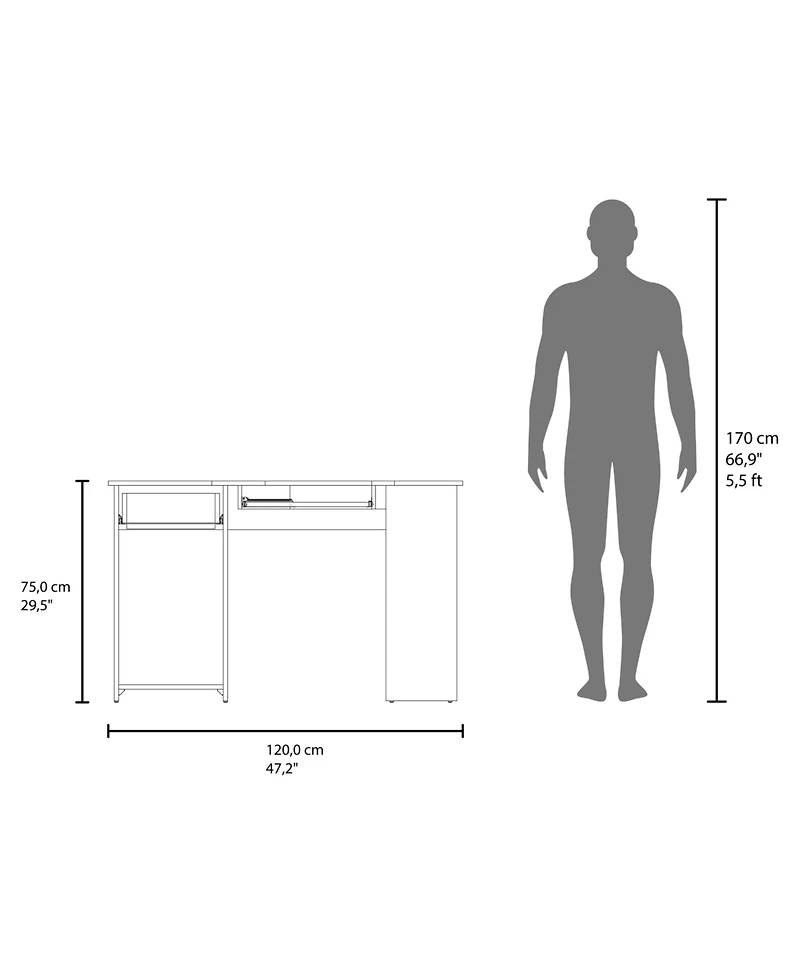Fm Furniture Ekko Corner Computer Desk, L-Shaped Home Office Desk with Drawer, Shelves