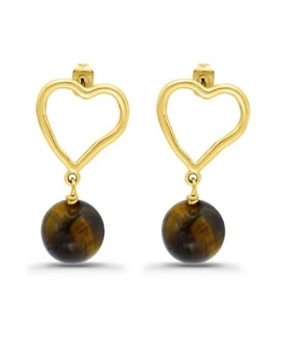 Macys Gold Plated Hardwired Round Genuine Stone Heart Post Earrings