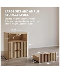 gaomon Set of 2 Natural Fluted Nightstands, 2-Drawer Bedside Table with Built-in Charging Station & Open Storage