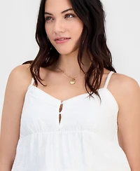 Madden Girl Juniors' V-Neck Cotton Eyelet Babydoll Tiered Top