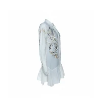 Pre-Owned Roberto Cavalli Women's White Brasso Feather Print Cotton Shirt Dress