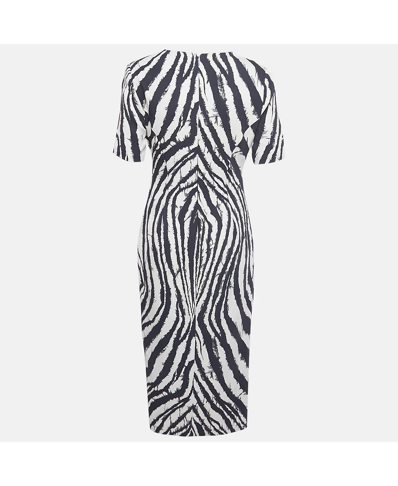 Pre-Owned Roberto Cavalli Women's White/black Printed Crepe Midi Dress