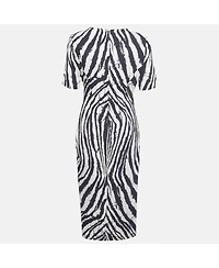 Pre-Owned Roberto Cavalli Women's White/black Printed Crepe Midi Dress