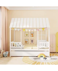 Slickblue Twin-Size Platform House Bed with Trundle and Window