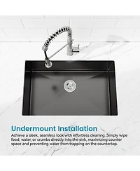 flynama 27x19inch Black Stainless Steel Kitchen Sink Single Bowl Undermount Handmade