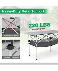 Mecale Portable Camping Table with Roll-Up Tabletop and Mesh Basket, Patio Outdoor Use