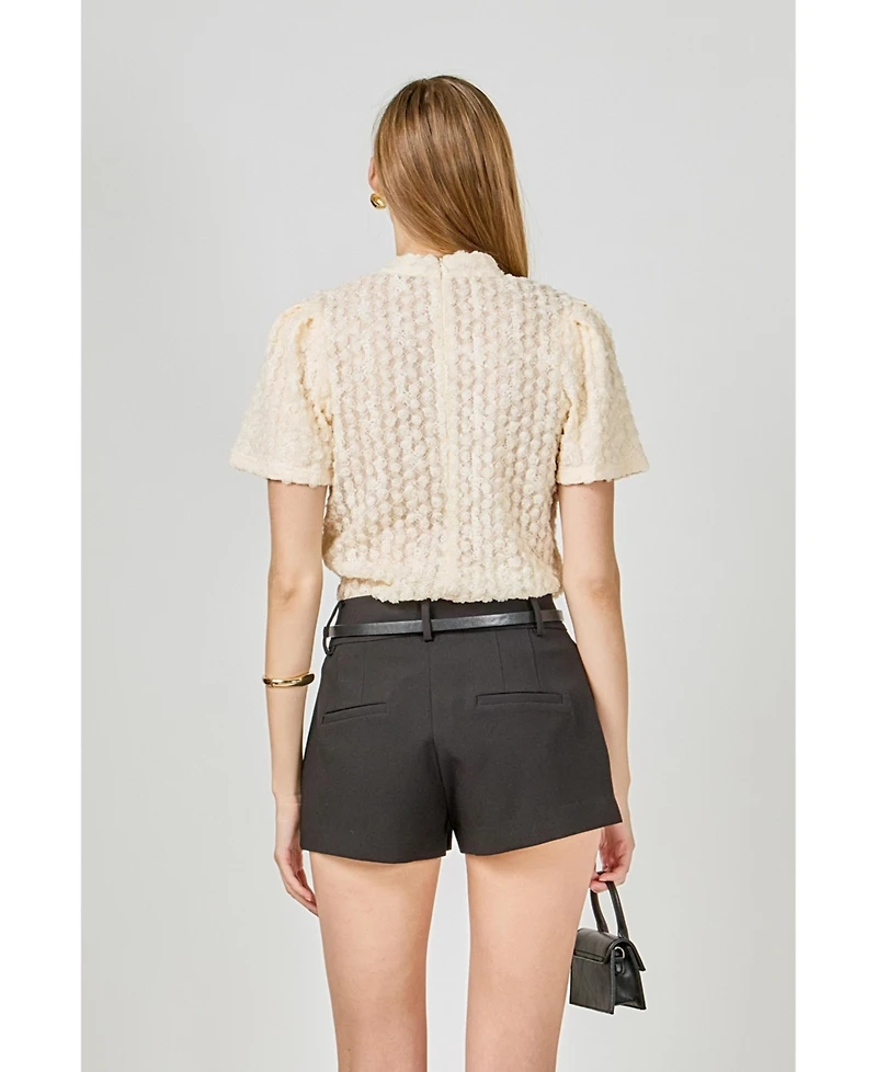 endless rose Women's Textured Mock Neck Top