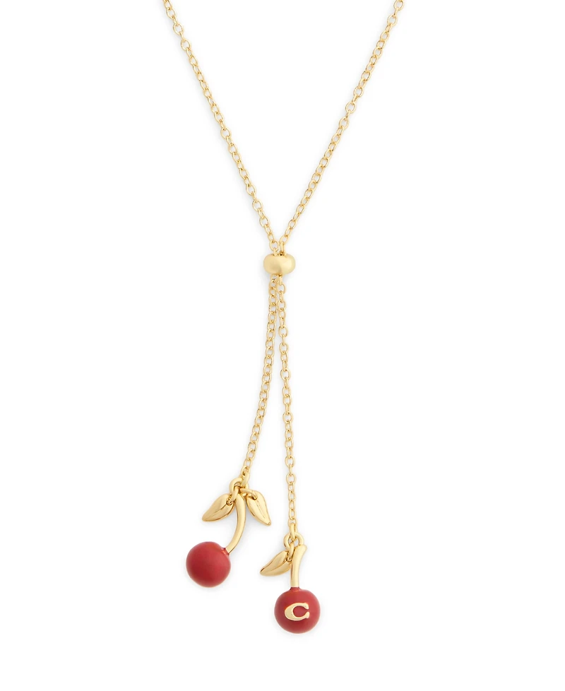 Coach Red Signature C Cherry Slider Necklace