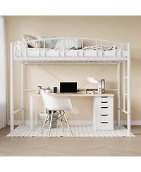 gaomon Twin Metal Loft Bed Steel Frame, Arched Guardrails, Ladder, Space-Saving