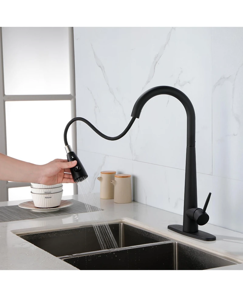 Rainsken Kitchen Faucet with Pull Down Sprayer, High Arc 360° Swivel Brushed Nickel, 3-Mode Spray Head