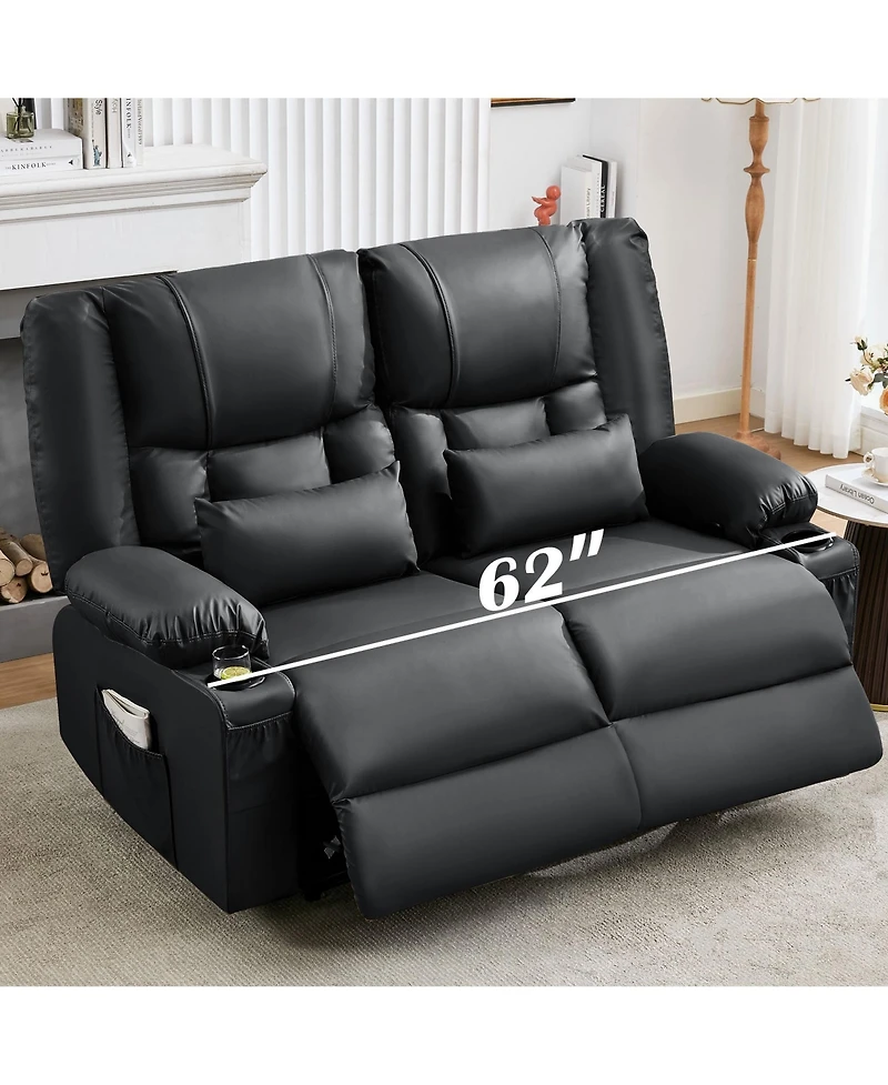 Clihome Recliner Loveseat with Massage and Heating for Living Room, Love Seat Manual Oversized Recliner with Cup Holders
