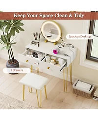 Volenca Vanity Desk with Adjustable Lighted Mirror for Bedroom, Makeup Dressing Table