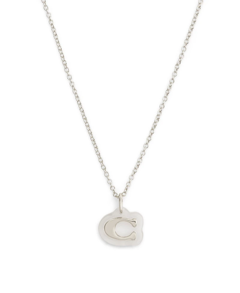 Coach Rhodium Signature C Lucite Pendant Necklace