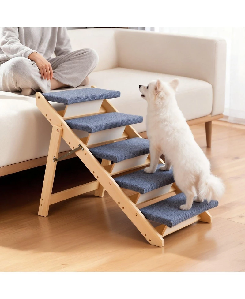 Cozito -Step Wooden Pet Stairs for Bed, Sofa, or Car, Foldable Flat Design