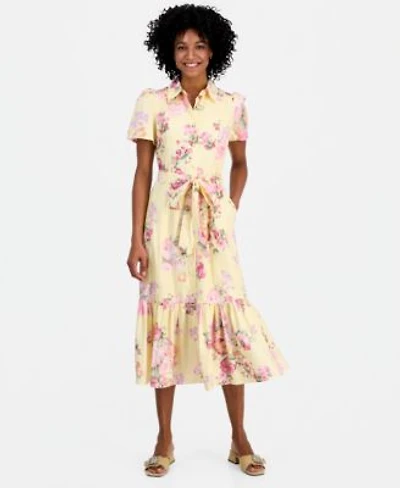 Anne Klein Womens Short Sleeve Tiered Shirtdress