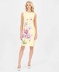 Anne Klein Womens Placed Floral Sheath Dress