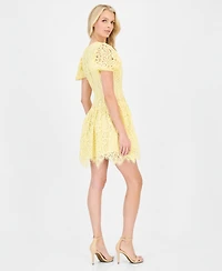 Anne Klein Women's Puff-Sleeve Lace Mini Dress