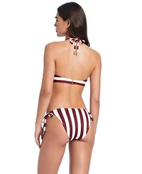 Red Carter Womens Crossing Paths Bikini Top W Accent Straps Tie Side Bottom With O Rings