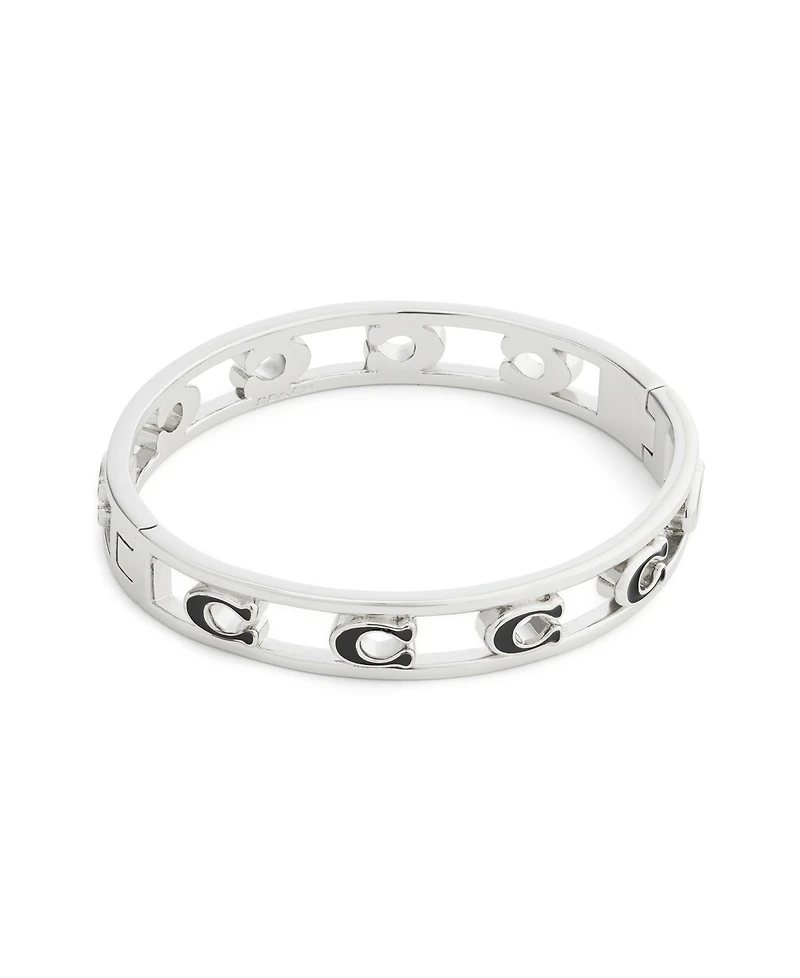 Coach Black Signature C Enamel Openwork Bangle Bracelet