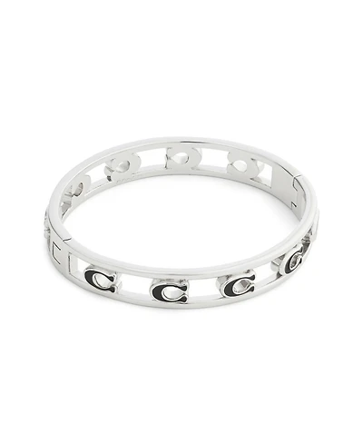 Coach Black Signature C Enamel Openwork Bangle Bracelet