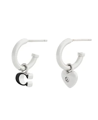 Coach Black Signature C Heart Mismatch Earrings